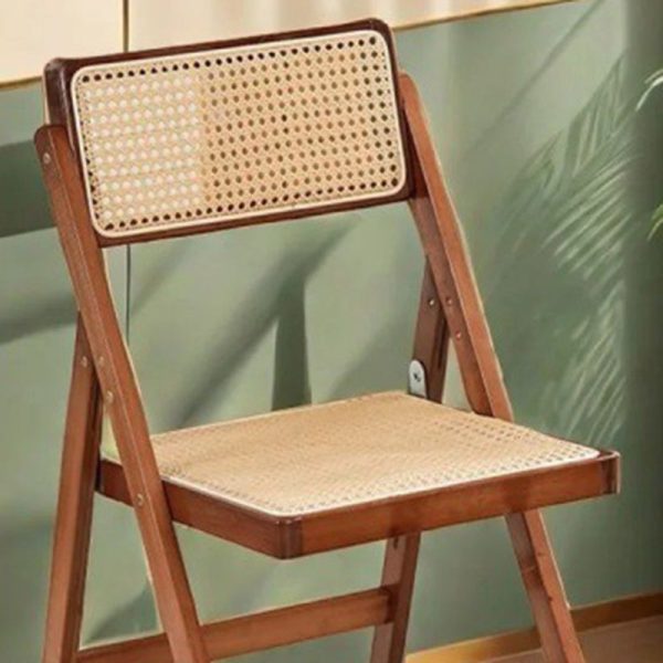 Traditional Japanese Bamboo & Resin Square Foldable Weaving Dining Chair With Backrest And Footrest For Kitchen Or Dining Room - Image 6