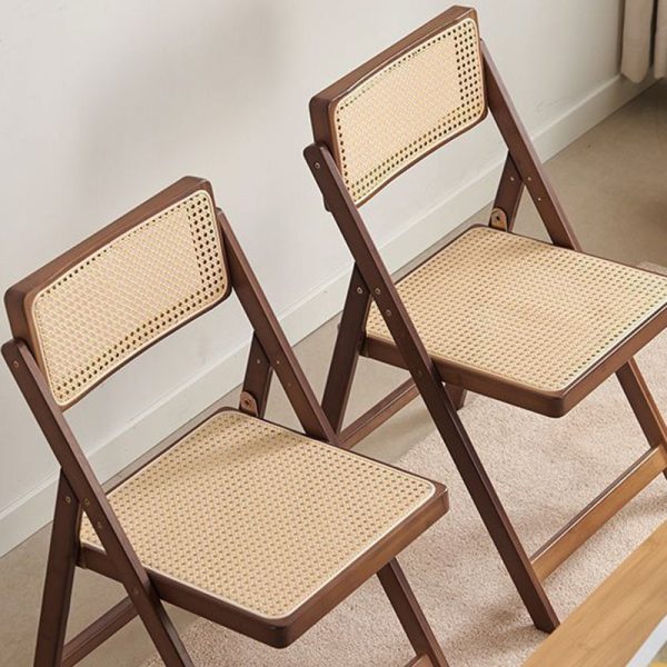 Traditional Japanese Bamboo & Resin Square Foldable Weaving Dining Chair With Backrest And Footrest For Kitchen Or Dining Room - Image 4