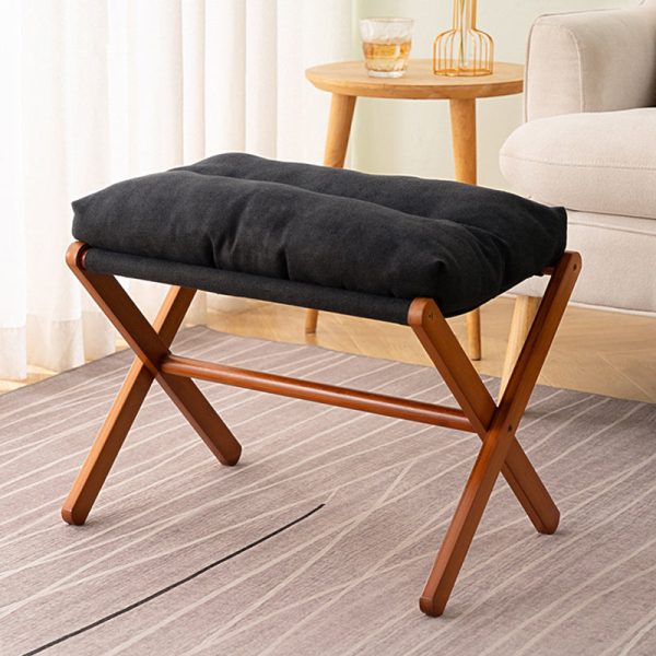 Contemporary Scandinavian Bamboo Faux Cashmere Rectangular Footstool With Foldable Design For Living Room And Entryway - Image 3
