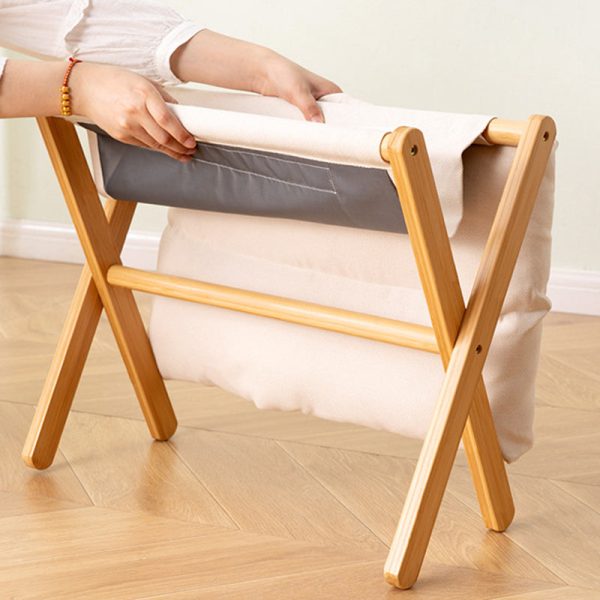 Contemporary Scandinavian Bamboo Faux Cashmere Rectangular Footstool With Foldable Design For Living Room And Entryway - Image 11
