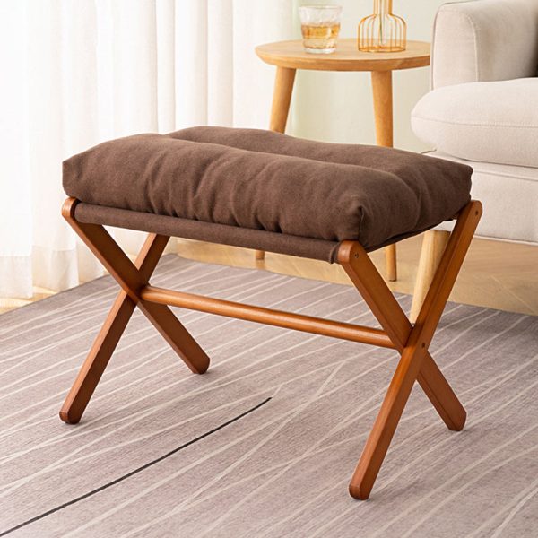 Contemporary Scandinavian Bamboo Faux Cashmere Rectangular Footstool With Foldable Design For Living Room And Entryway - Image 4