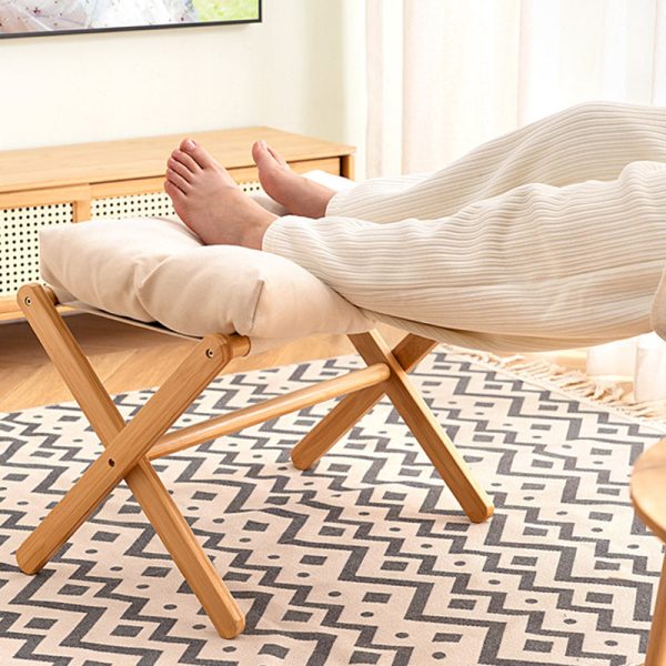 Contemporary Scandinavian Bamboo Faux Cashmere Rectangular Footstool With Foldable Design For Living Room And Entryway - Image 16