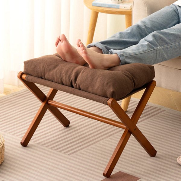 Contemporary Scandinavian Bamboo Faux Cashmere Rectangular Footstool With Foldable Design For Living Room And Entryway - Image 17
