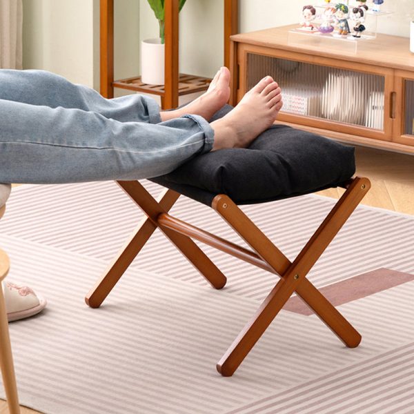 Contemporary Scandinavian Bamboo Faux Cashmere Rectangular Footstool With Foldable Design For Living Room And Entryway - Image 15