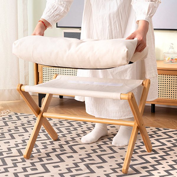 Contemporary Scandinavian Bamboo Faux Cashmere Rectangular Footstool With Foldable Design For Living Room And Entryway - Image 12