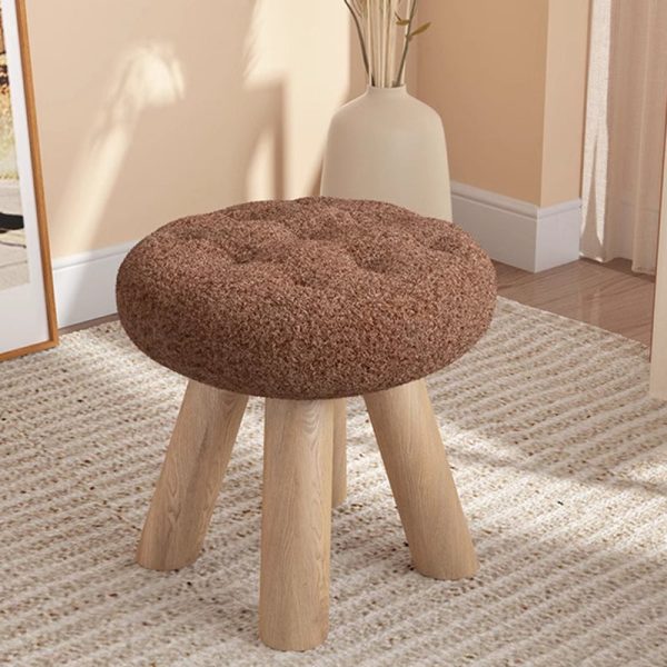 Contemporary Scandinavian Lambswool Wood Round Cookie Low Stool With Stackable Design For Living Room - Image 3