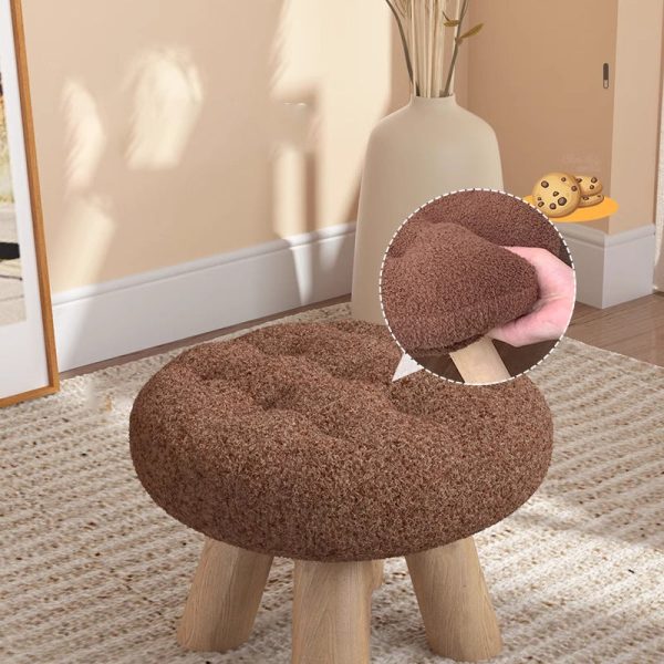 Contemporary Scandinavian Lambswool Wood Round Cookie Low Stool With Stackable Design For Living Room - Image 7
