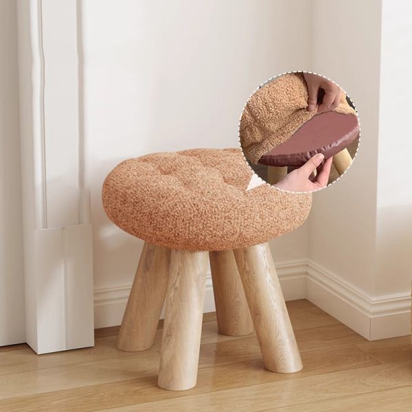 Contemporary Scandinavian Lambswool Wood Round Cookie Low Stool With Stackable Design For Living Room - Image 8
