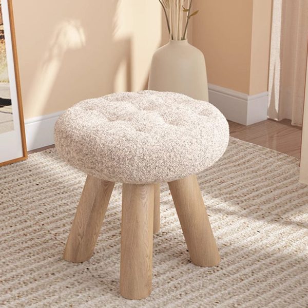 Contemporary Scandinavian Lambswool Wood Round Cookie Low Stool With Stackable Design For Living Room - Image 5