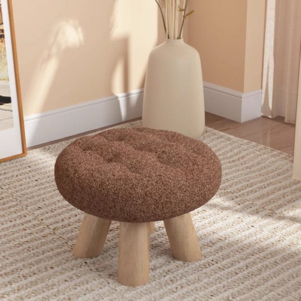 Contemporary Scandinavian Lambswool Wood Round Cookie Low Stool With Stackable Design For Living Room - Image 10