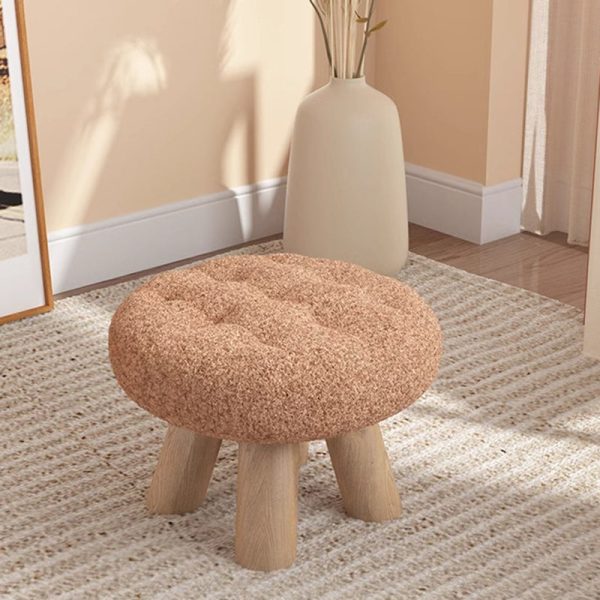 Contemporary Scandinavian Lambswool Wood Round Cookie Low Stool With Stackable Design For Living Room - Image 11