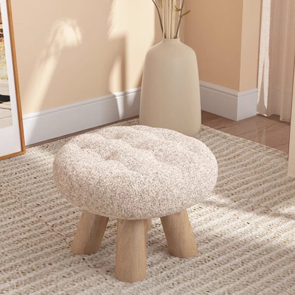 Contemporary Scandinavian Lambswool Wood Round Cookie Low Stool With Stackable Design For Living Room - Image 12