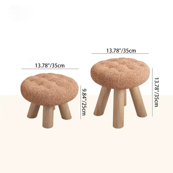 Contemporary Scandinavian Lambswool Wood Round Cookie Low Stool With Stackable Design For Living Room - Image 6