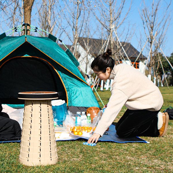 Contemporary Creative Plastic Round Textured Camping Low Stool With Adjustable Foldable Design For Outdoor Patio - Image 10