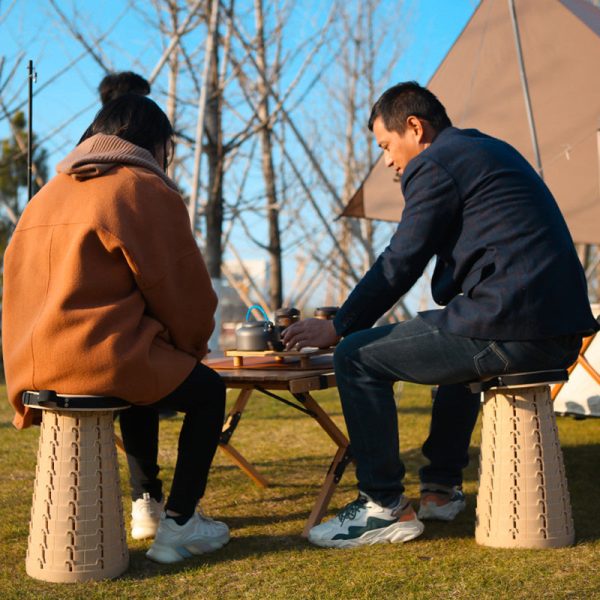 Contemporary Creative Plastic Round Textured Camping Low Stool With Adjustable Foldable Design For Outdoor Patio - Image 11