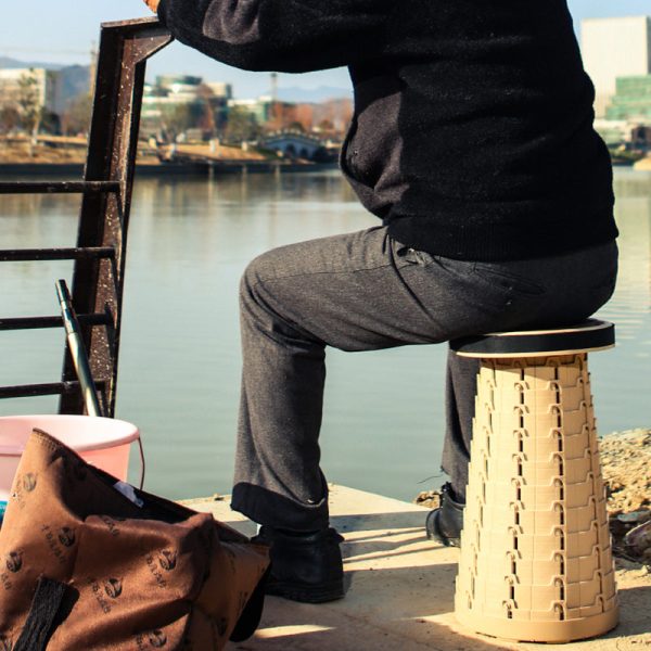 Contemporary Creative Plastic Round Textured Camping Low Stool With Adjustable Foldable Design For Outdoor Patio - Image 3