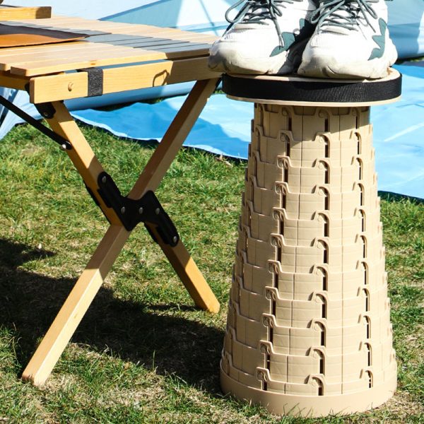 Contemporary Creative Plastic Round Textured Camping Low Stool With Adjustable Foldable Design For Outdoor Patio - Image 2