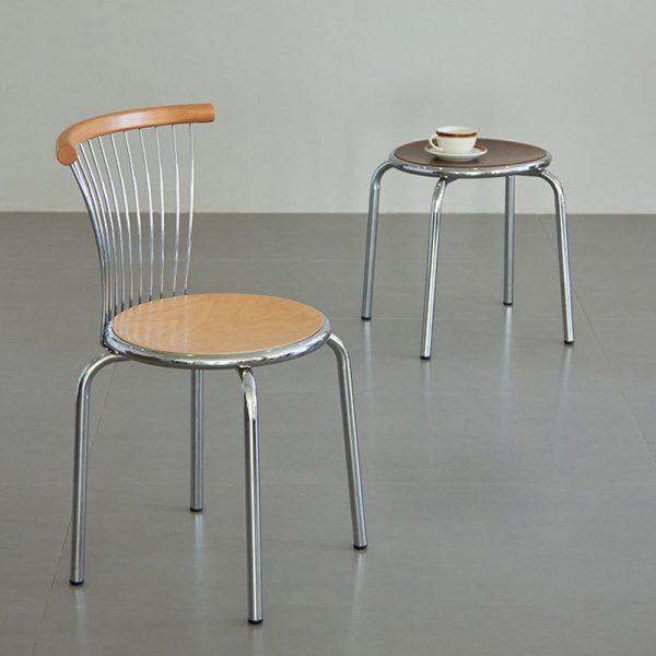 Modern Mid-Century Ash Wood Iron Round Line Dining Chair With Backrest For Dining Room - Image 12