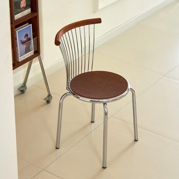 Modern Mid-Century Ash Wood Iron Round Line Dining Chair With Backrest For Dining Room - Image 4