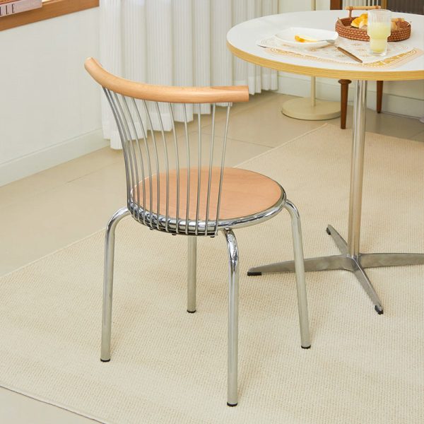 Modern Mid-Century Ash Wood Iron Round Line Dining Chair With Backrest For Dining Room - Image 5