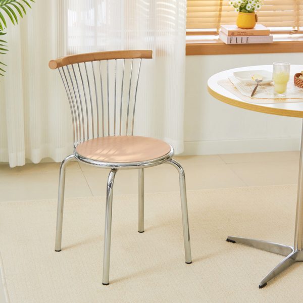 Modern Mid-Century Ash Wood Iron Round Line Dining Chair With Backrest For Dining Room - Image 3