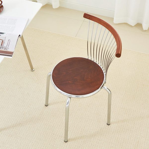 Modern Mid-Century Ash Wood Iron Round Line Dining Chair With Backrest For Dining Room - Image 10