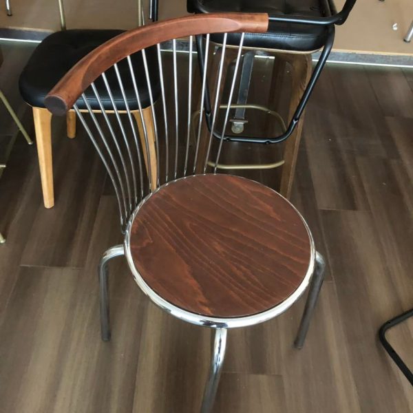Modern Mid-Century Ash Wood Iron Round Line Dining Chair With Backrest For Dining Room - Image 13