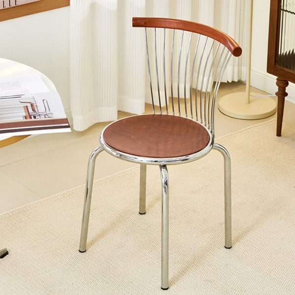Modern Mid-Century Ash Wood Iron Round Line Dining Chair With Backrest For Dining Room - Image 2