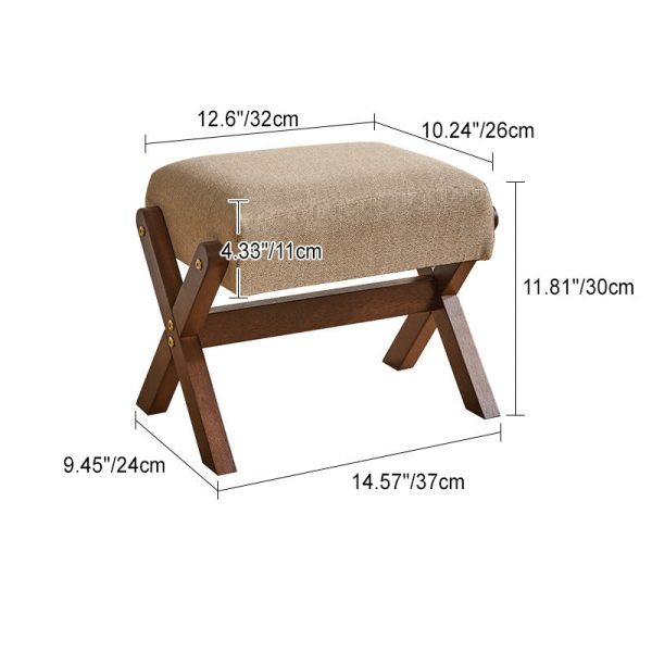 Modern Minimalist Rectangle X Shape Wooden Frame Cotton Linen Fabric Low Stool For Living Room - Image 4
