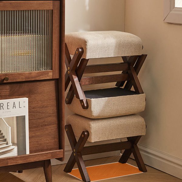 Modern Minimalist Rectangle X Shape Wooden Frame Cotton Linen Fabric Low Stool For Living Room - Image 14