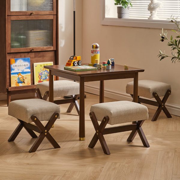 Modern Minimalist Rectangle X Shape Wooden Frame Cotton Linen Fabric Low Stool For Living Room - Image 16