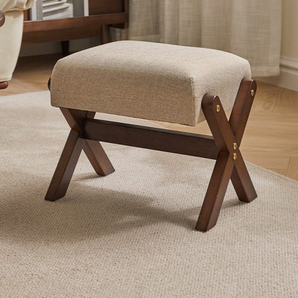 Modern Minimalist Rectangle X Shape Wooden Frame Cotton Linen Fabric Low Stool For Living Room - Image 17