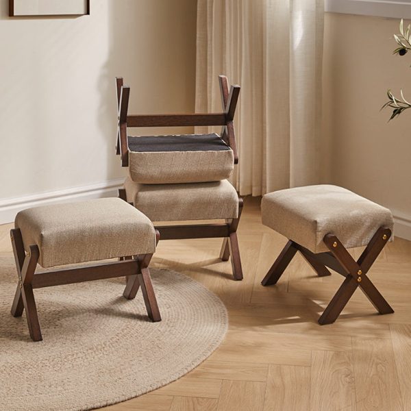 Modern Minimalist Rectangle X Shape Wooden Frame Cotton Linen Fabric Low Stool For Living Room - Image 10