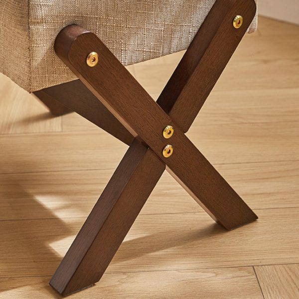 Modern Minimalist Rectangle X Shape Wooden Frame Cotton Linen Fabric Low Stool For Living Room - Image 6