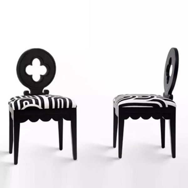 Traditional French Round Clover Backrest Square Upholstered Fabric Wood Vanity Stool For Bedroom - Image 8