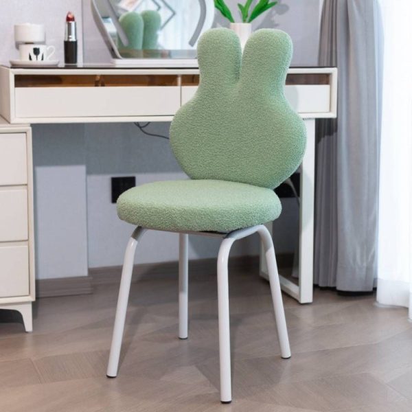 Contemporary Creative Round Upholstered Bunny Shape Backrest Lambswool Plank Iron Vanity Stool For Bedroom - Image 9
