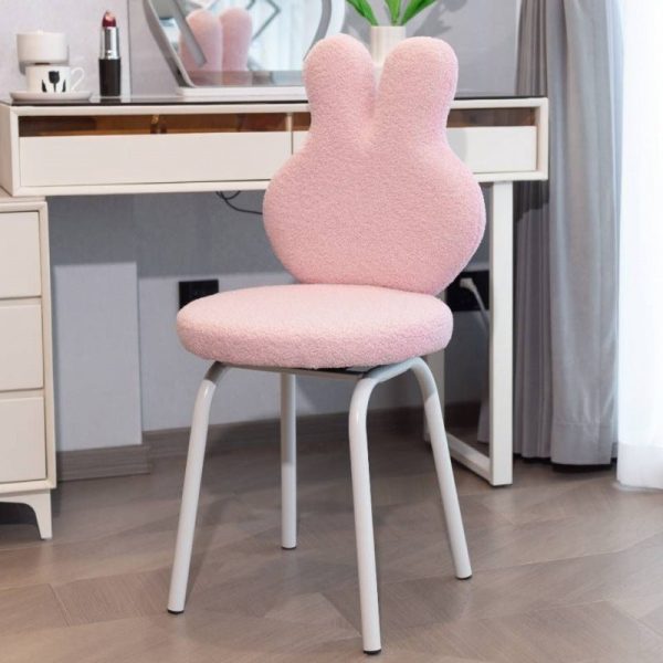 Contemporary Creative Round Upholstered Bunny Shape Backrest Lambswool Plank Iron Vanity Stool For Bedroom - Image 10