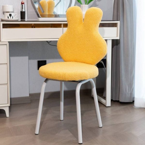 Contemporary Creative Round Upholstered Bunny Shape Backrest Lambswool Plank Iron Vanity Stool For Bedroom - Image 12