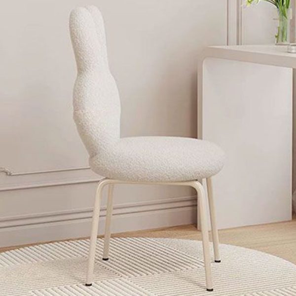 Contemporary Creative Round Upholstered Bunny Shape Backrest Lambswool Plank Iron Vanity Stool For Bedroom - Image 6