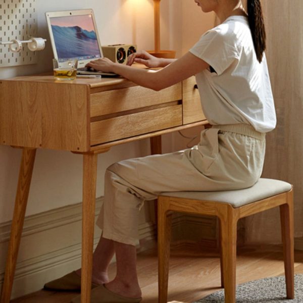 Modern Minimalist Rectangular Upholstered Fabric Wood Frame Vanity Stool For Bedroom - Image 5