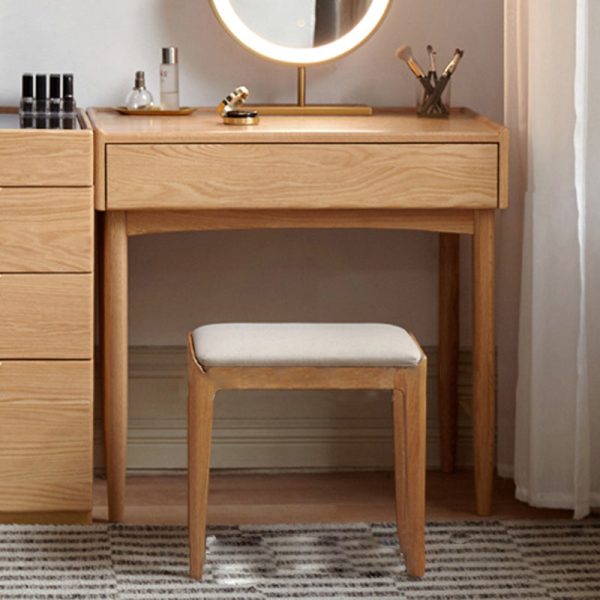 Modern Minimalist Rectangular Upholstered Fabric Wood Frame Vanity Stool For Bedroom - Image 2