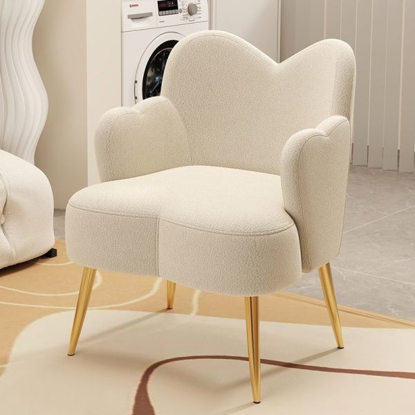 Contemporary Creative Cream Lambswool Upholstered Metal Vanity Stool Backrest Armrest For Bedroom - Image 10