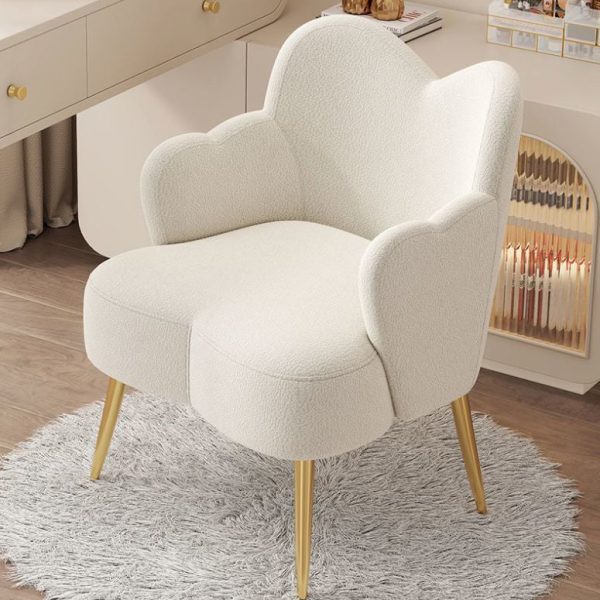 Contemporary Creative Cream Lambswool Upholstered Metal Vanity Stool Backrest Armrest For Bedroom - Image 7