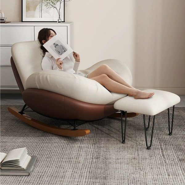 Contemporary Scandinavian Microsuede Iron Solid Wood Oval Square Curved Recliner Backrest Armrest Footrest For Living Room - Image 22