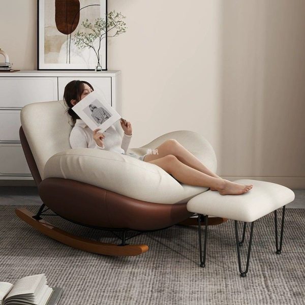 Contemporary Scandinavian Microsuede Iron Solid Wood Oval Square Curved Recliner Backrest Armrest Footrest For Living Room - Image 25