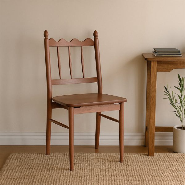 Traditional Vintage Cherry Wood Waveform Dining Chair Backrest Armless For Dining Room - Image 3