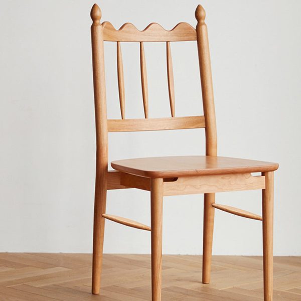 Traditional Vintage Cherry Wood Waveform Dining Chair Backrest Armless For Dining Room - Image 9