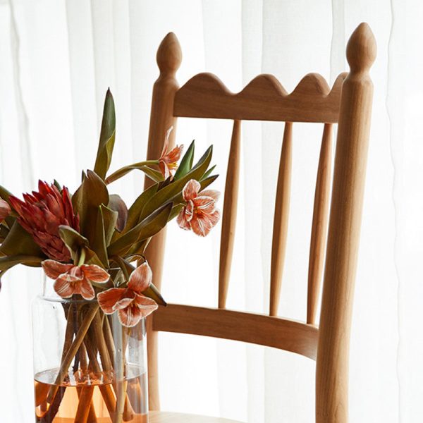 Traditional Vintage Cherry Wood Waveform Dining Chair Backrest Armless For Dining Room - Image 7