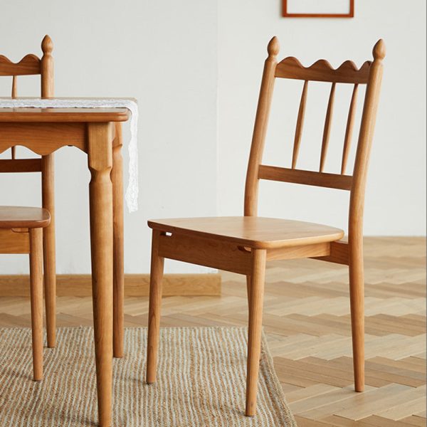 Traditional Vintage Cherry Wood Waveform Dining Chair Backrest Armless For Dining Room - Image 10