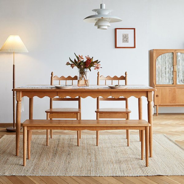 Traditional Vintage Cherry Wood Waveform Dining Chair Backrest Armless For Dining Room - Image 2